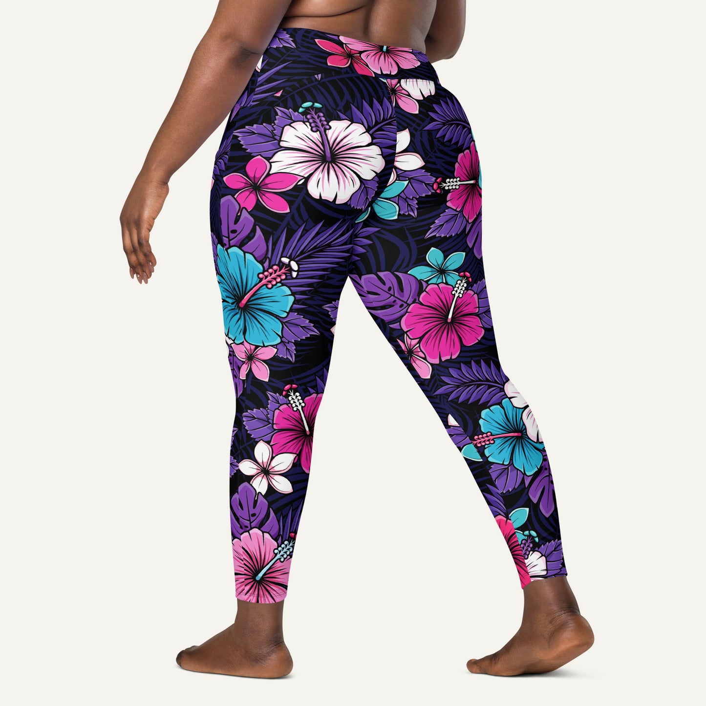 Cyberpunk Tropical Florals Crossover Leggings With Pockets