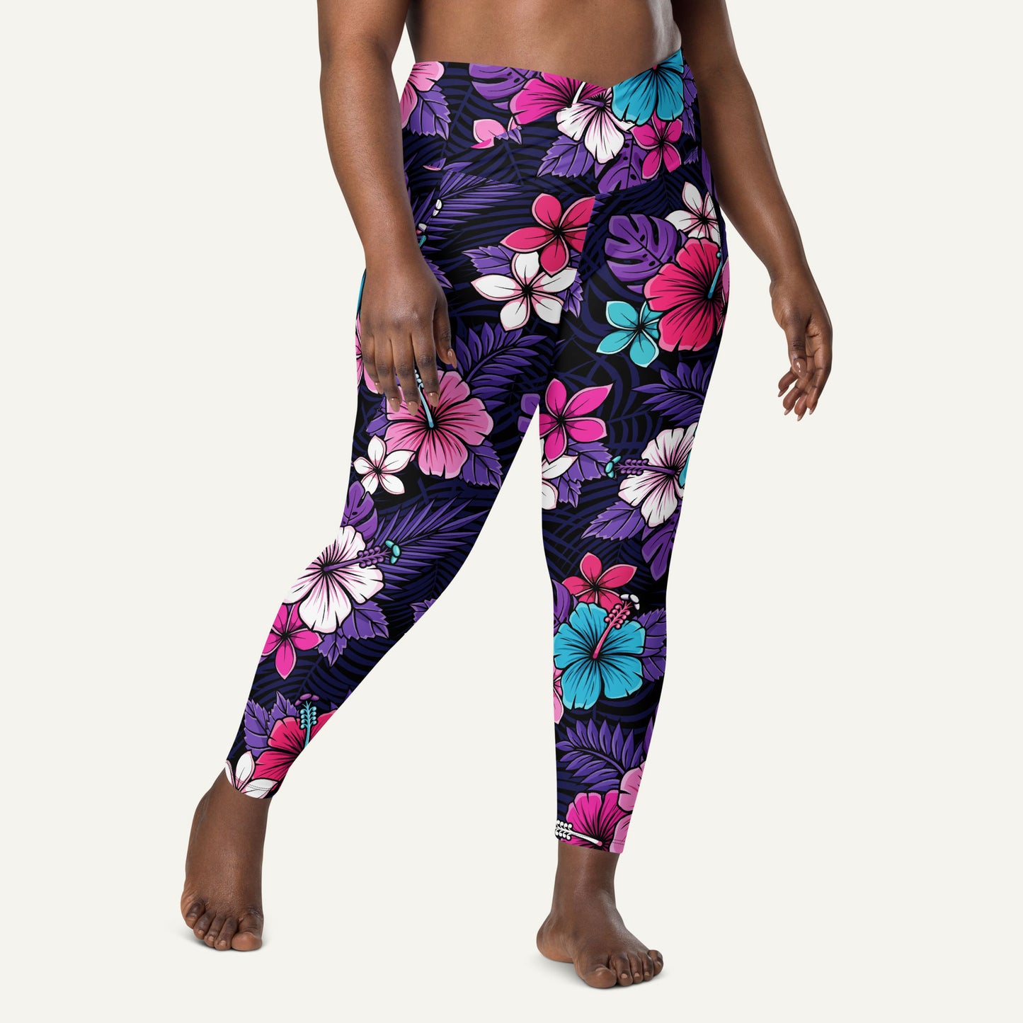 Cyberpunk Tropical Florals Crossover Leggings With Pockets