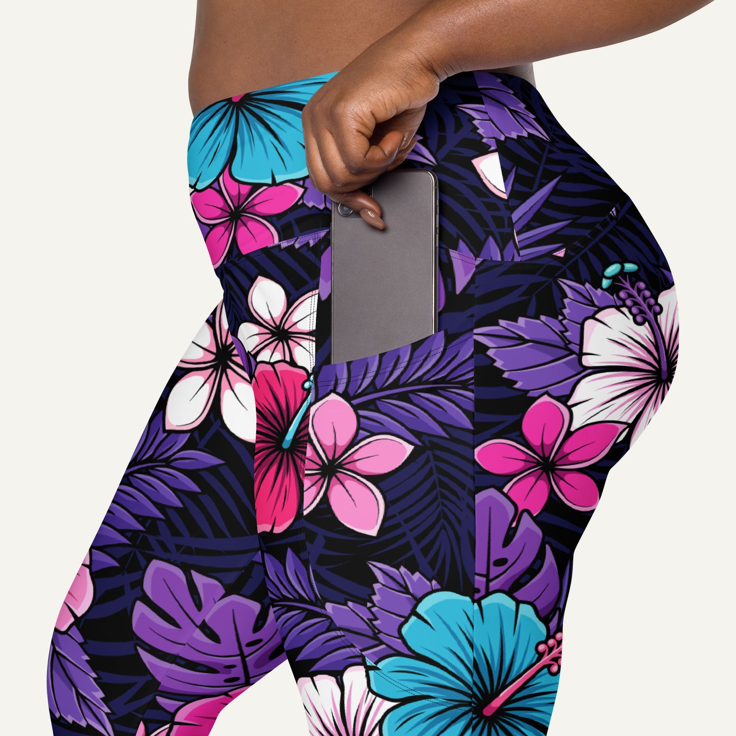 Cyberpunk Tropical Florals Crossover Leggings With Pockets
