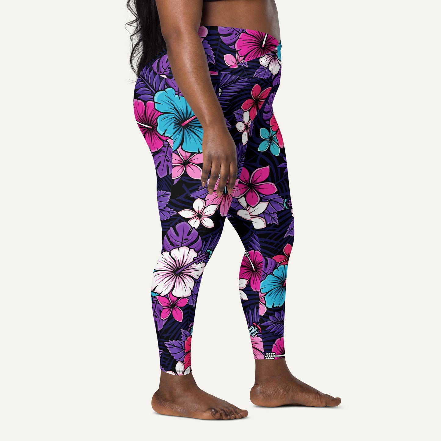 Cyberpunk Tropical Florals Crossover Leggings With Pockets