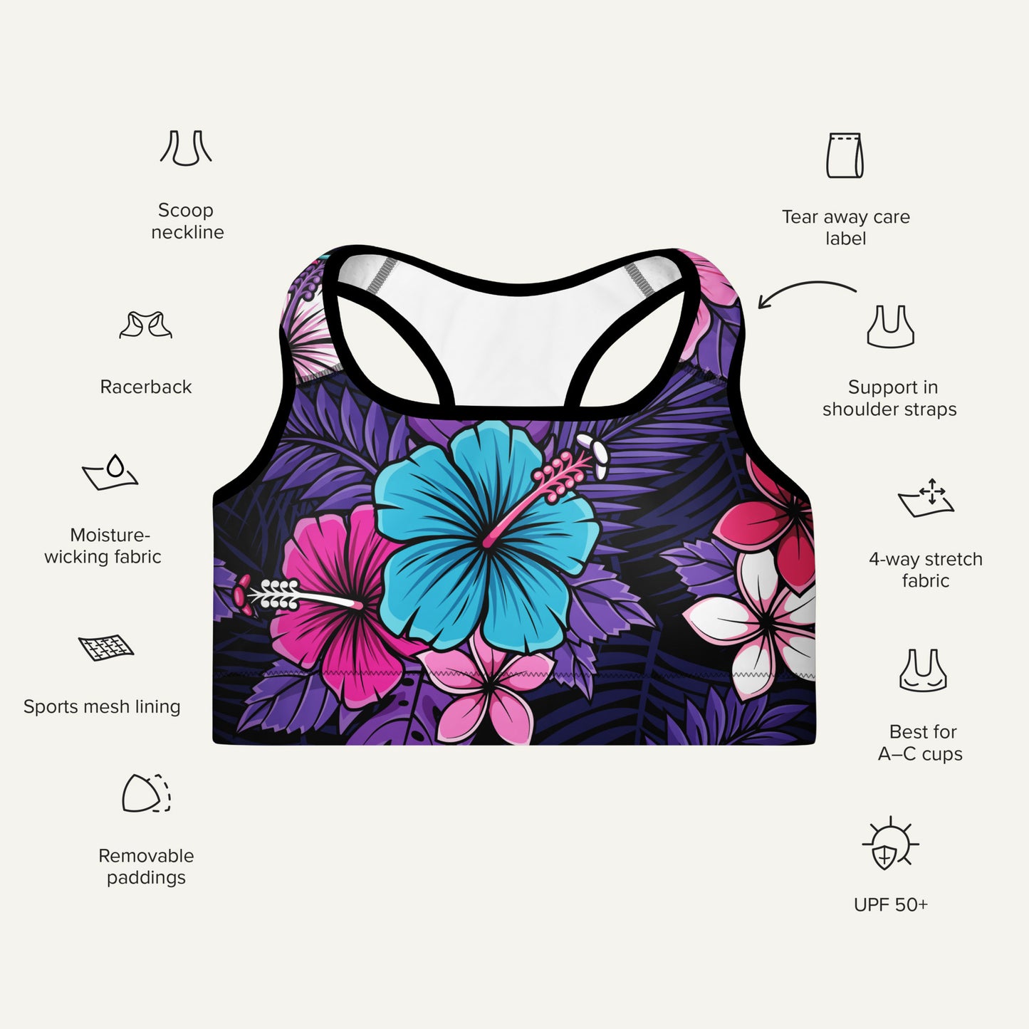 Cyberpunk Tropical Florals Padded Sports Bra