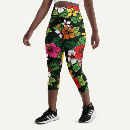 Tropical Florals High-Waisted Capri Leggings