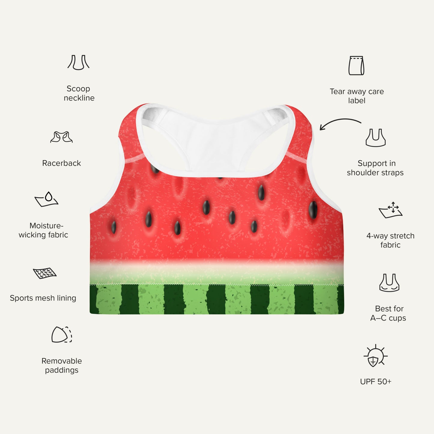 Watermelon Padded Sports Bra