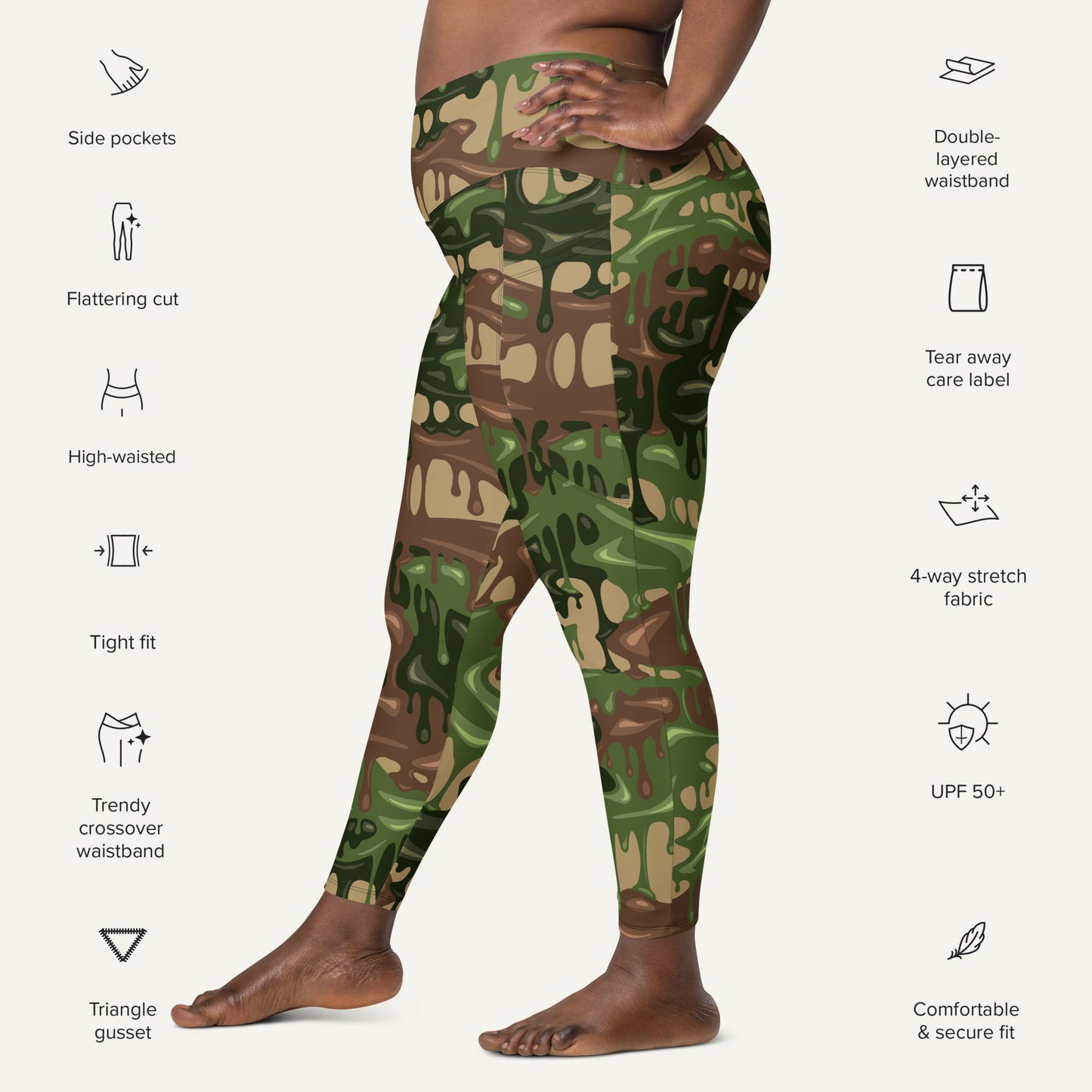 Woodland Camouflage Drip Crossover Leggings With Pockets