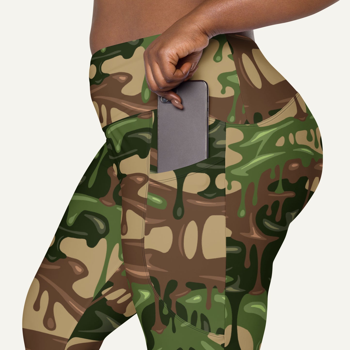 Woodland Camouflage Drip Crossover Leggings With Pockets