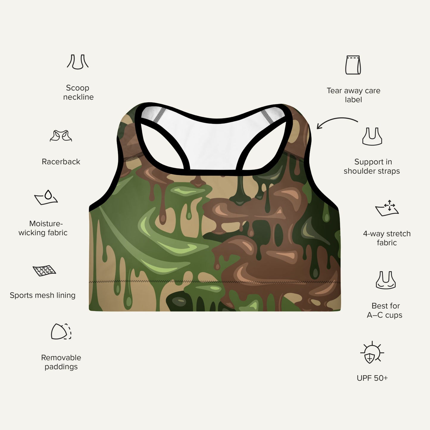 Woodland Camouflage Drip Padded Sports Bra