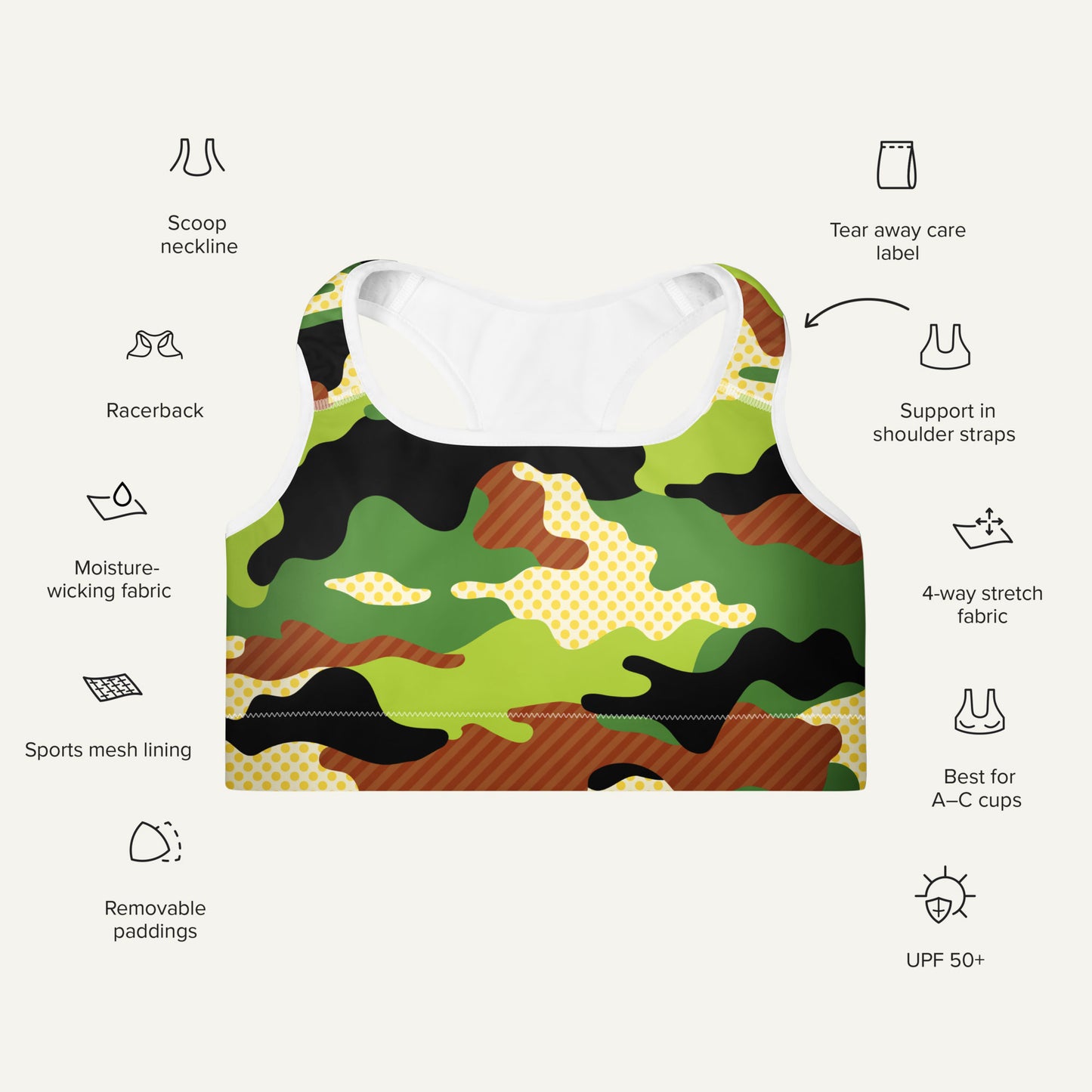 Woodland Pop Camo Padded Sports Bra