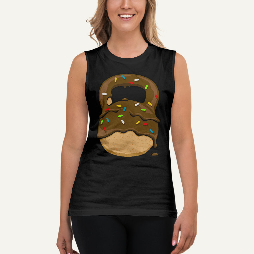 Chocolate-Glazed Donut With Sprinkles Kettlebell Design Muscle Tank