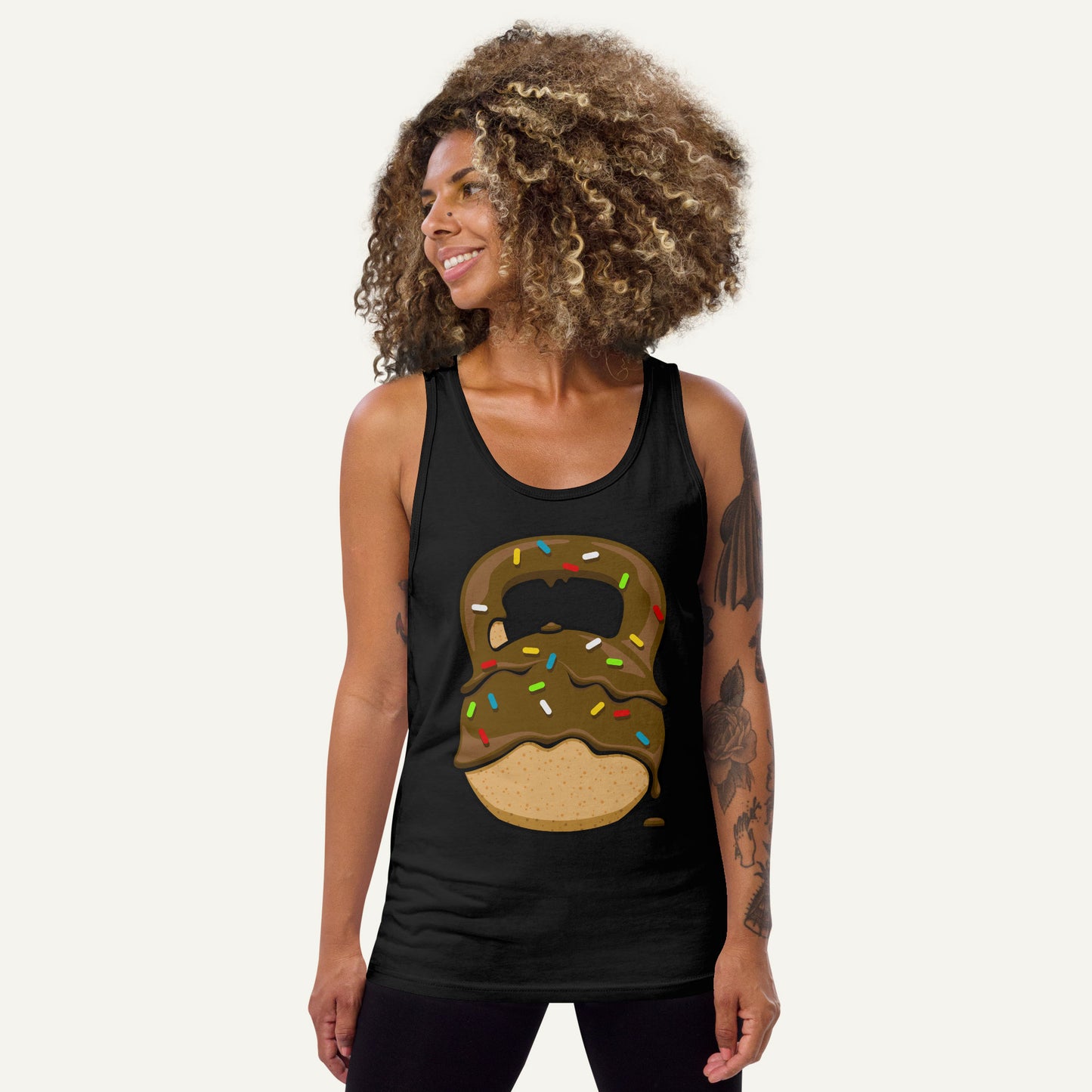 Chocolate-Glazed Donut With Sprinkles Kettlebell Design Tank Top