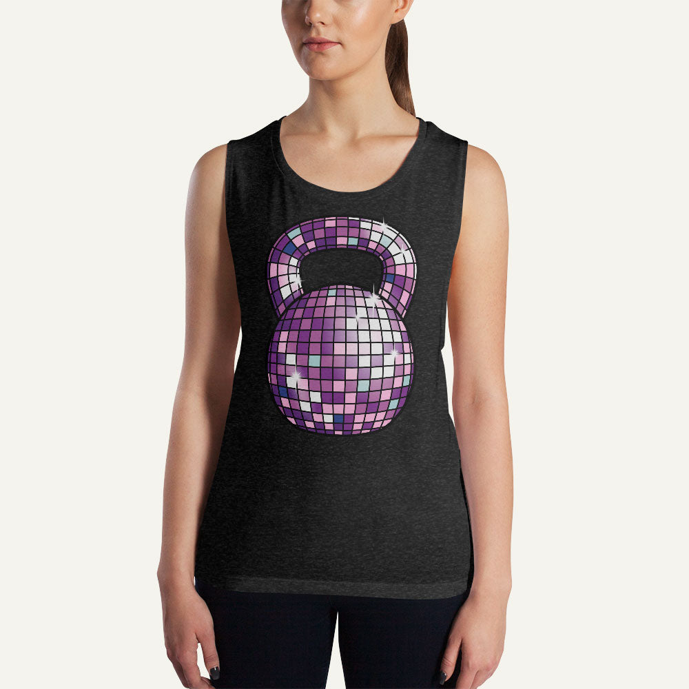 Disco Ball Kettlebell Design Women’s Muscle Tank