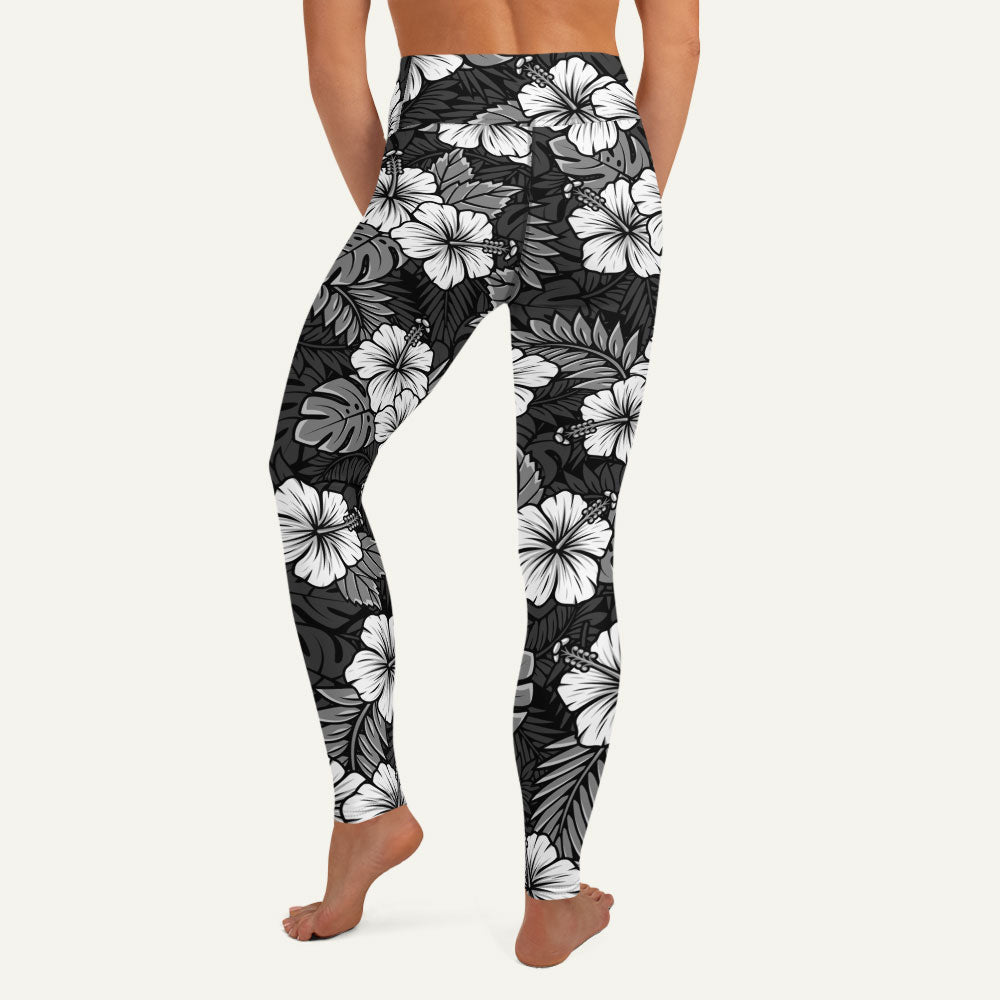 Hawaiian Aloha Black High-Waisted Leggings