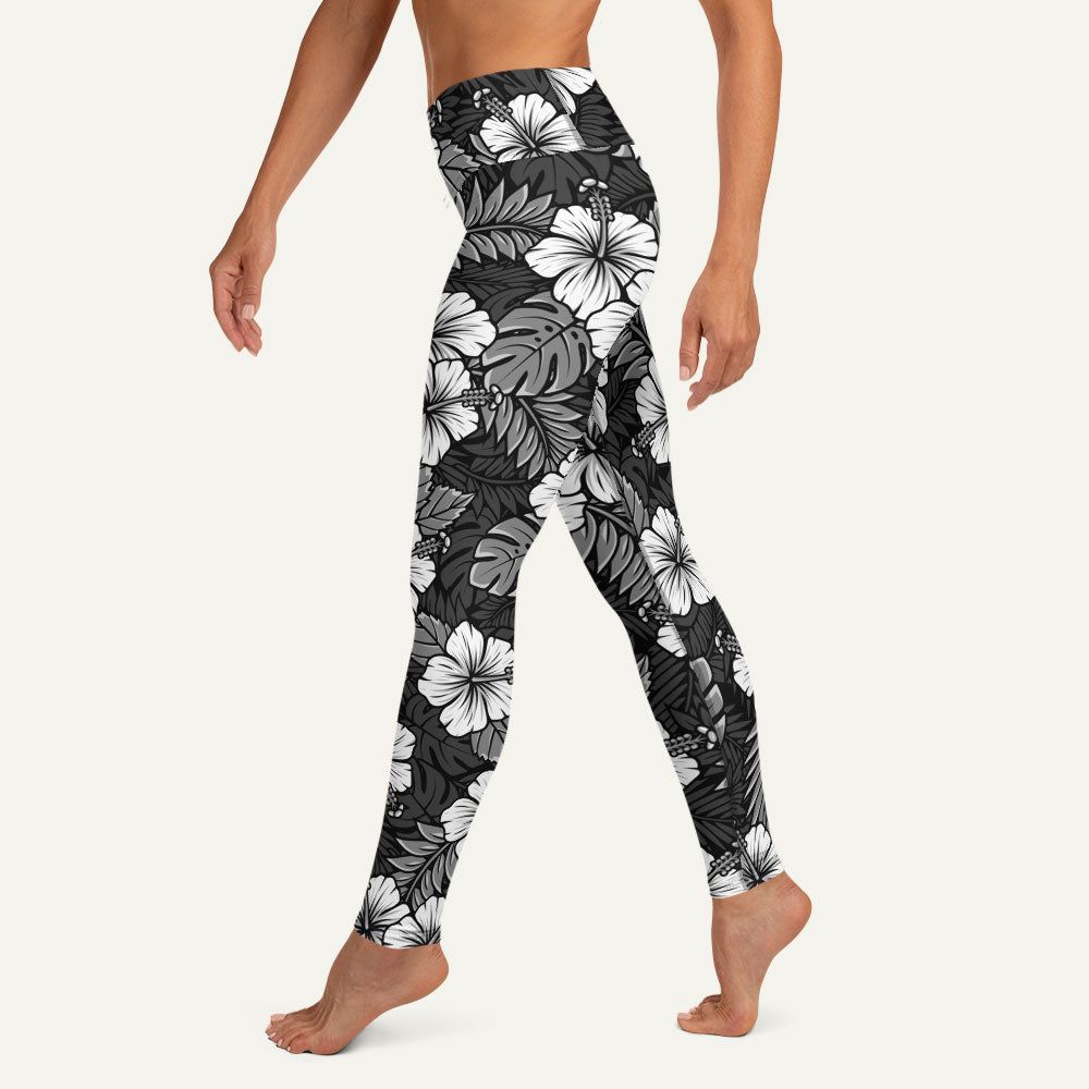 Hawaiian Aloha Black High-Waisted Leggings