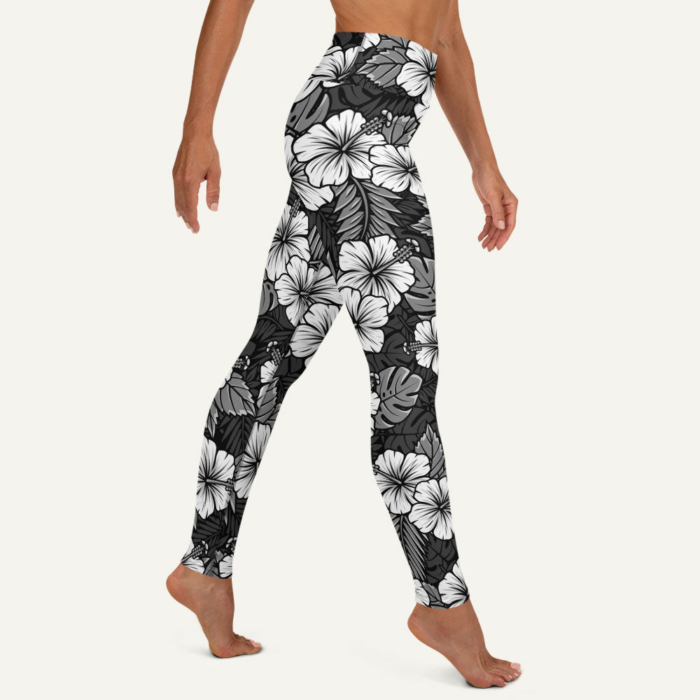 Hawaiian Aloha Black High-Waisted Leggings