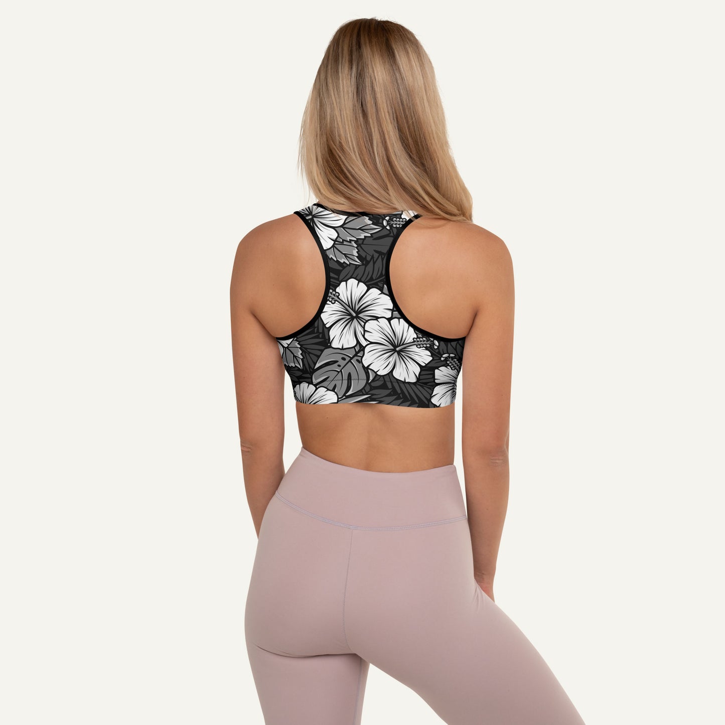 Hawaiian Aloha Black Padded Sports Bra