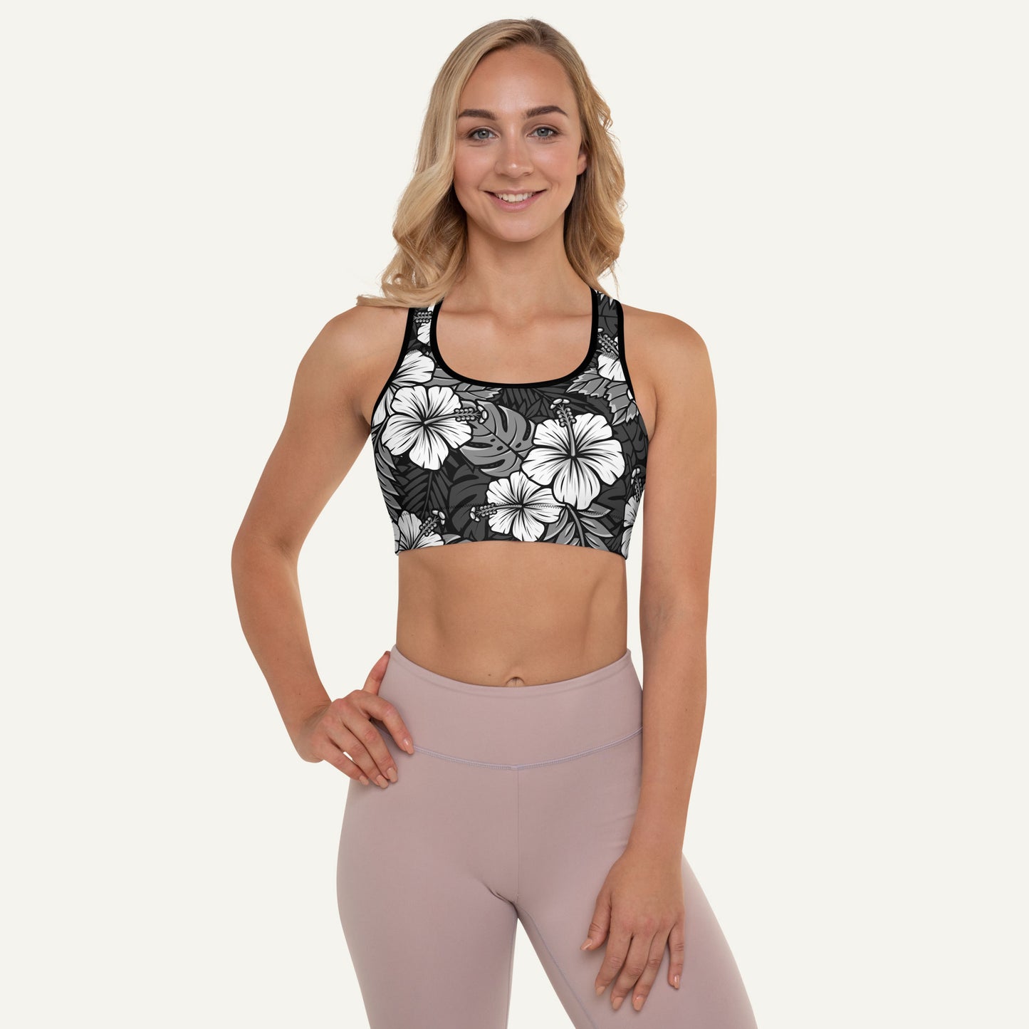 Hawaiian Aloha Black Padded Sports Bra