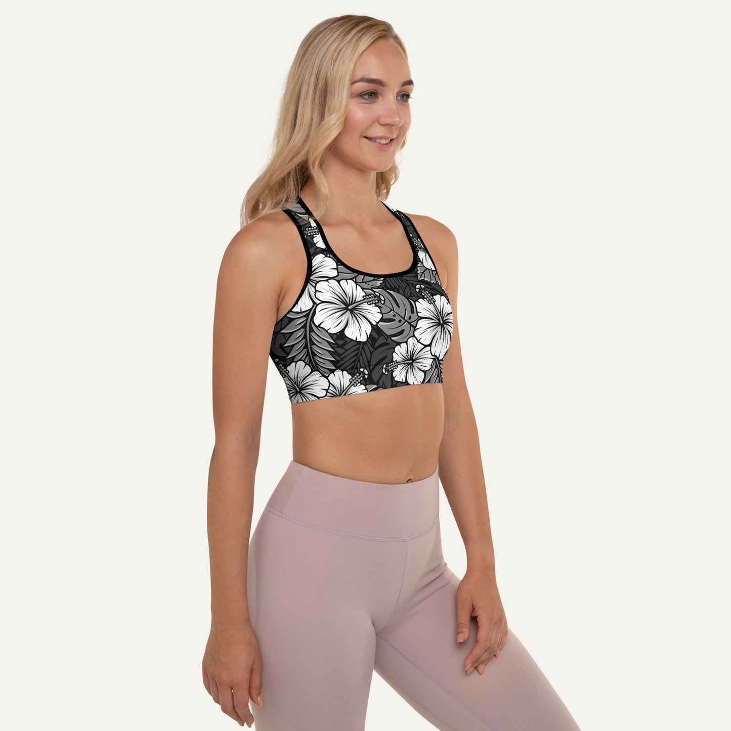 Hawaiian Aloha Black Padded Sports Bra