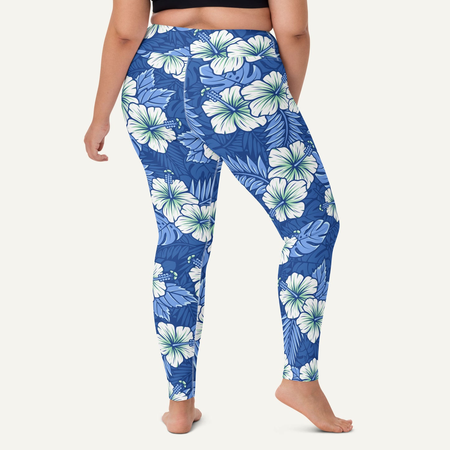 Hawaiian Aloha Blue High Waisted Leggings