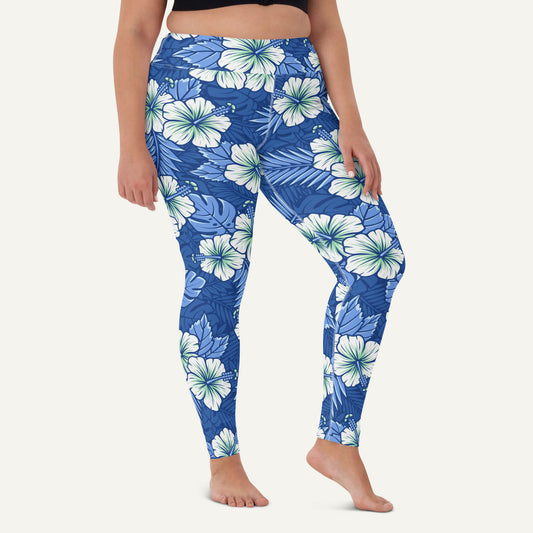 Hawaiian Aloha Blue High Waisted Leggings