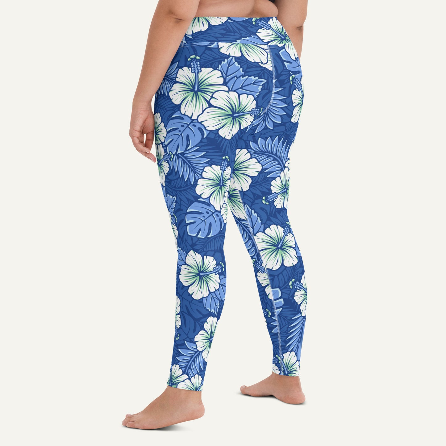 Hawaiian Aloha Blue High Waisted Leggings