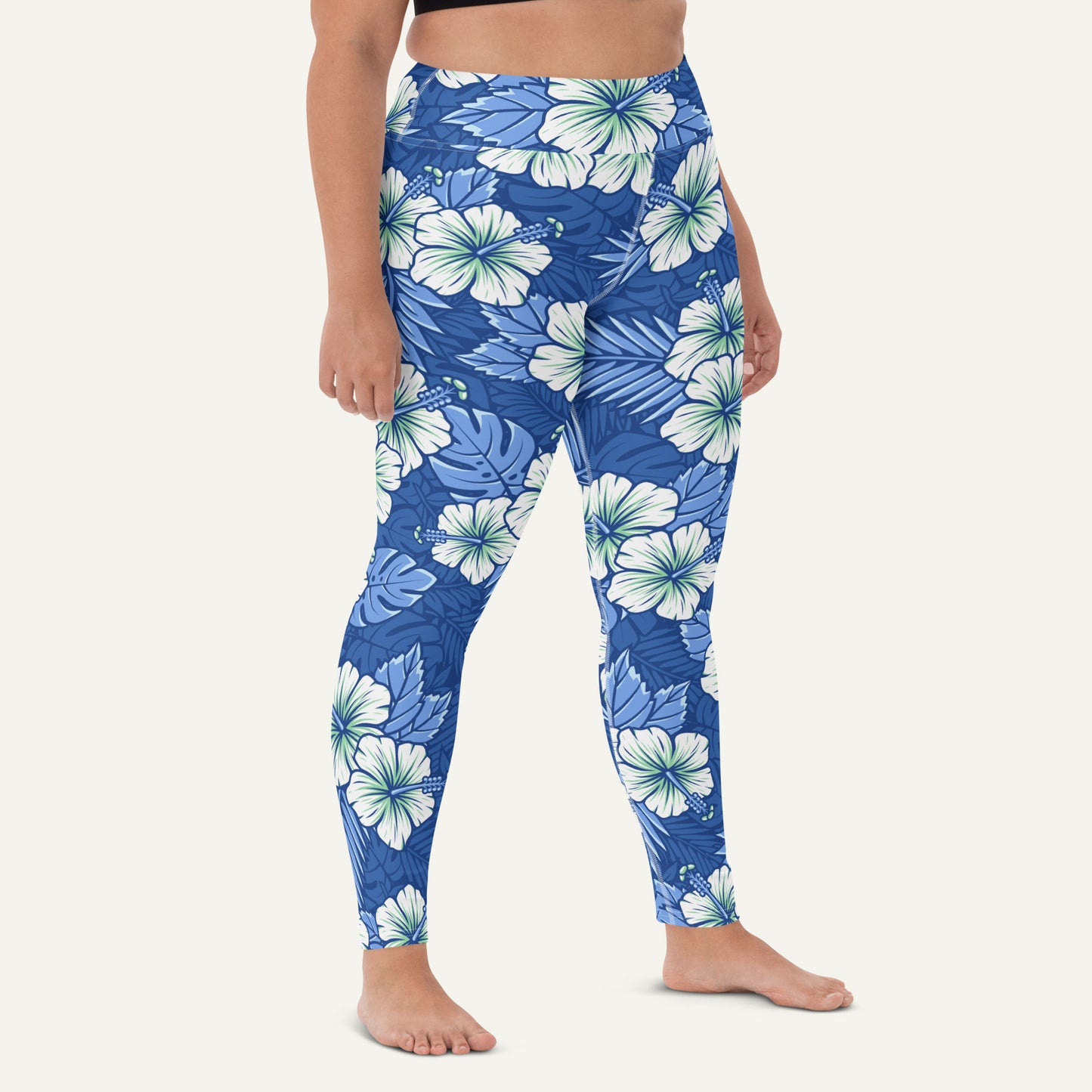 Hawaiian Aloha Blue High Waisted Leggings