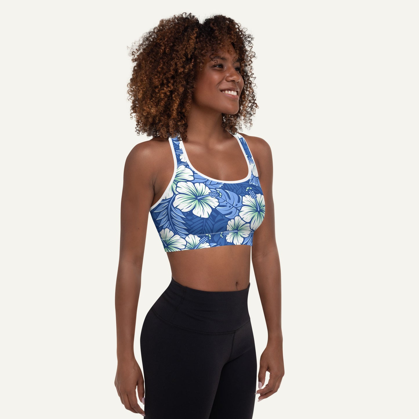 Hawaiian Aloha Blue Padded Sports Bra