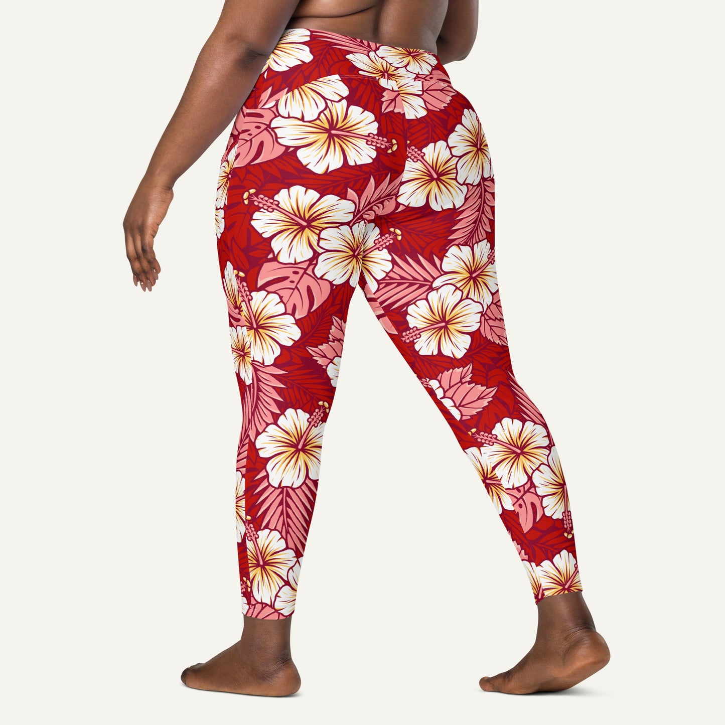 Hawaiian Aloha Red Crossover Pocket Leggings