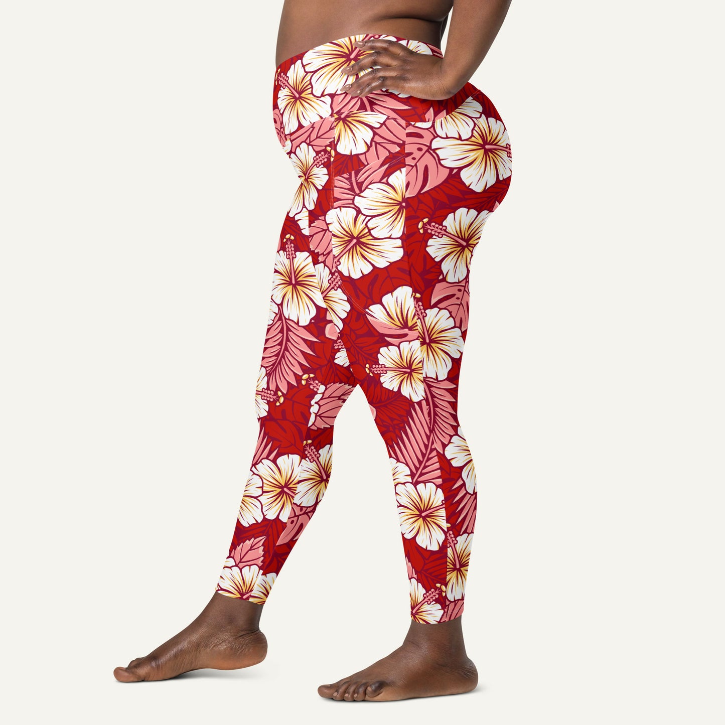 Hawaiian Aloha Red Crossover Pocket Leggings