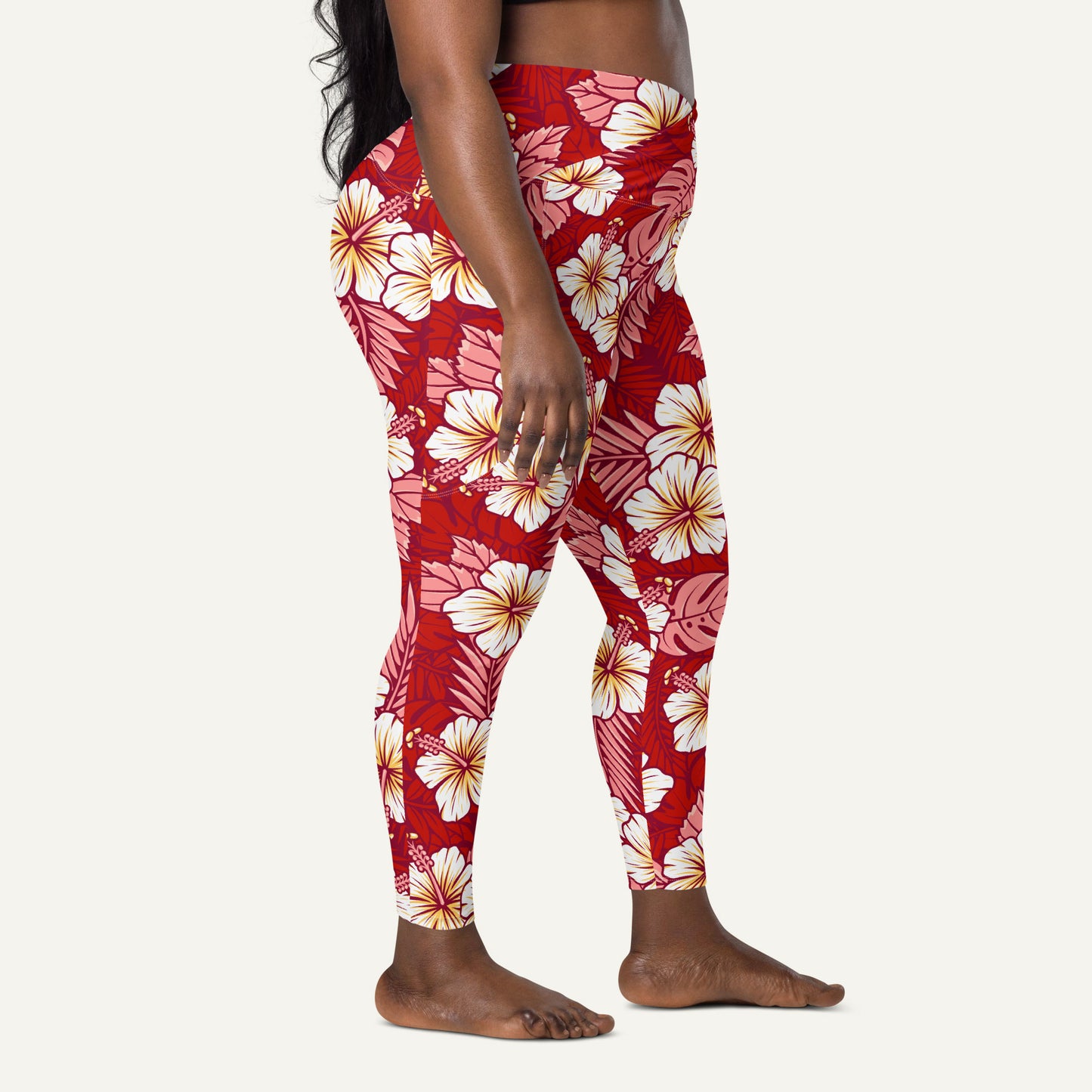 Hawaiian Aloha Red Crossover Pocket Leggings