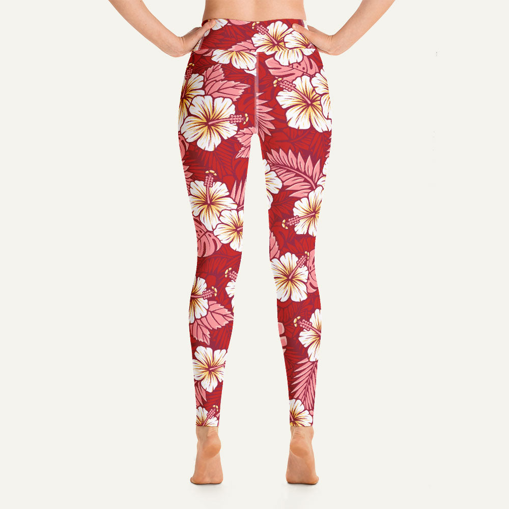 Hawaiian Aloha Red High-Waisted Leggings