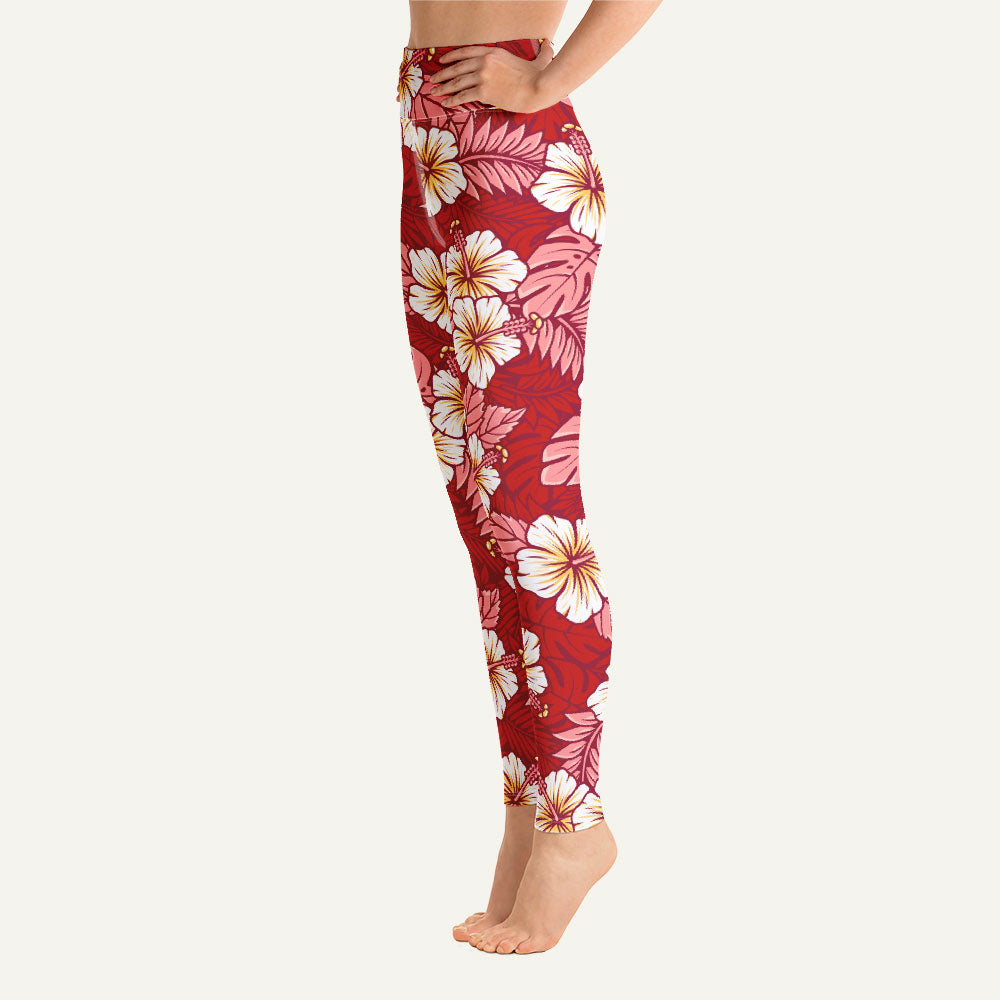 Hawaiian Aloha Red High-Waisted Leggings