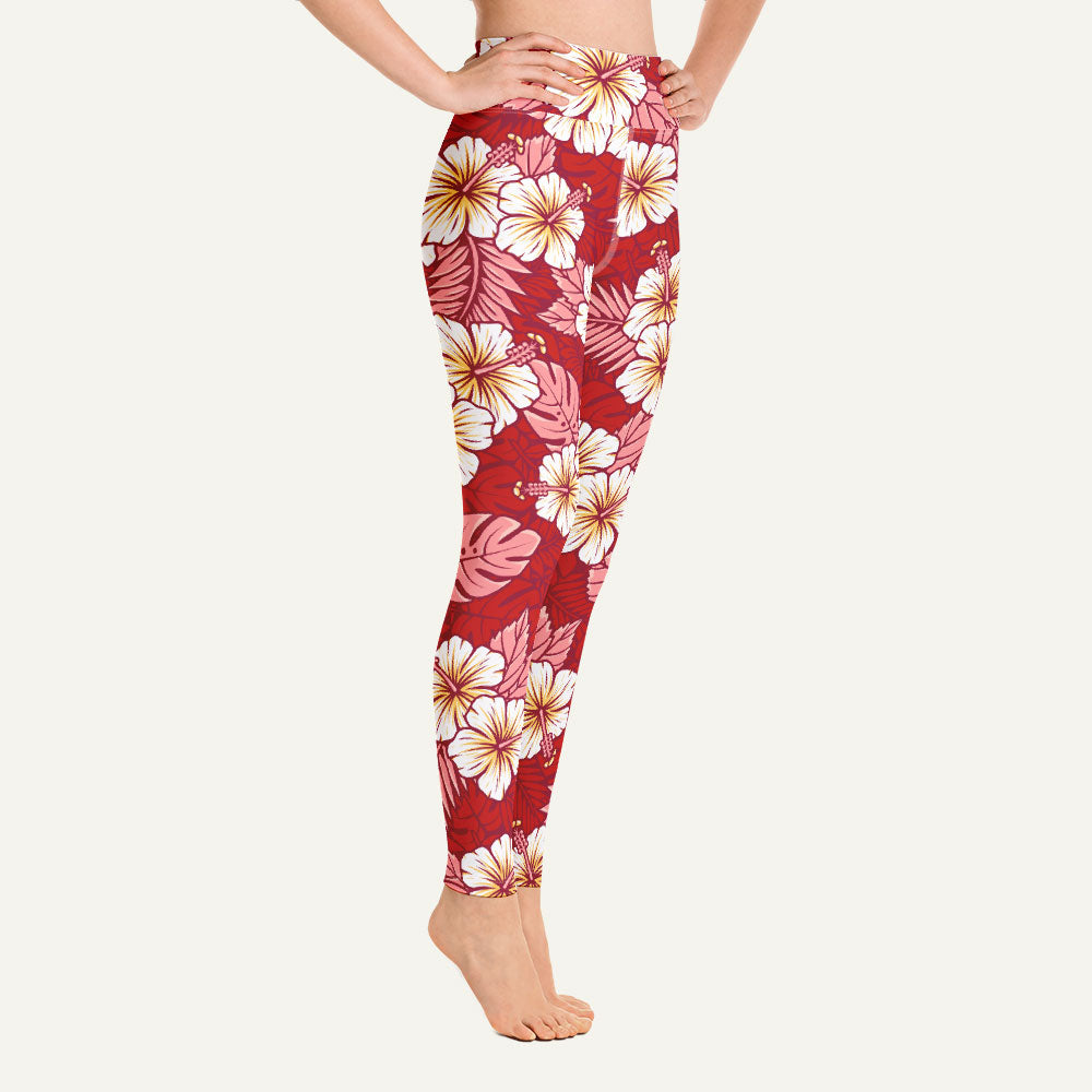 Hawaiian Aloha Red High-Waisted Leggings