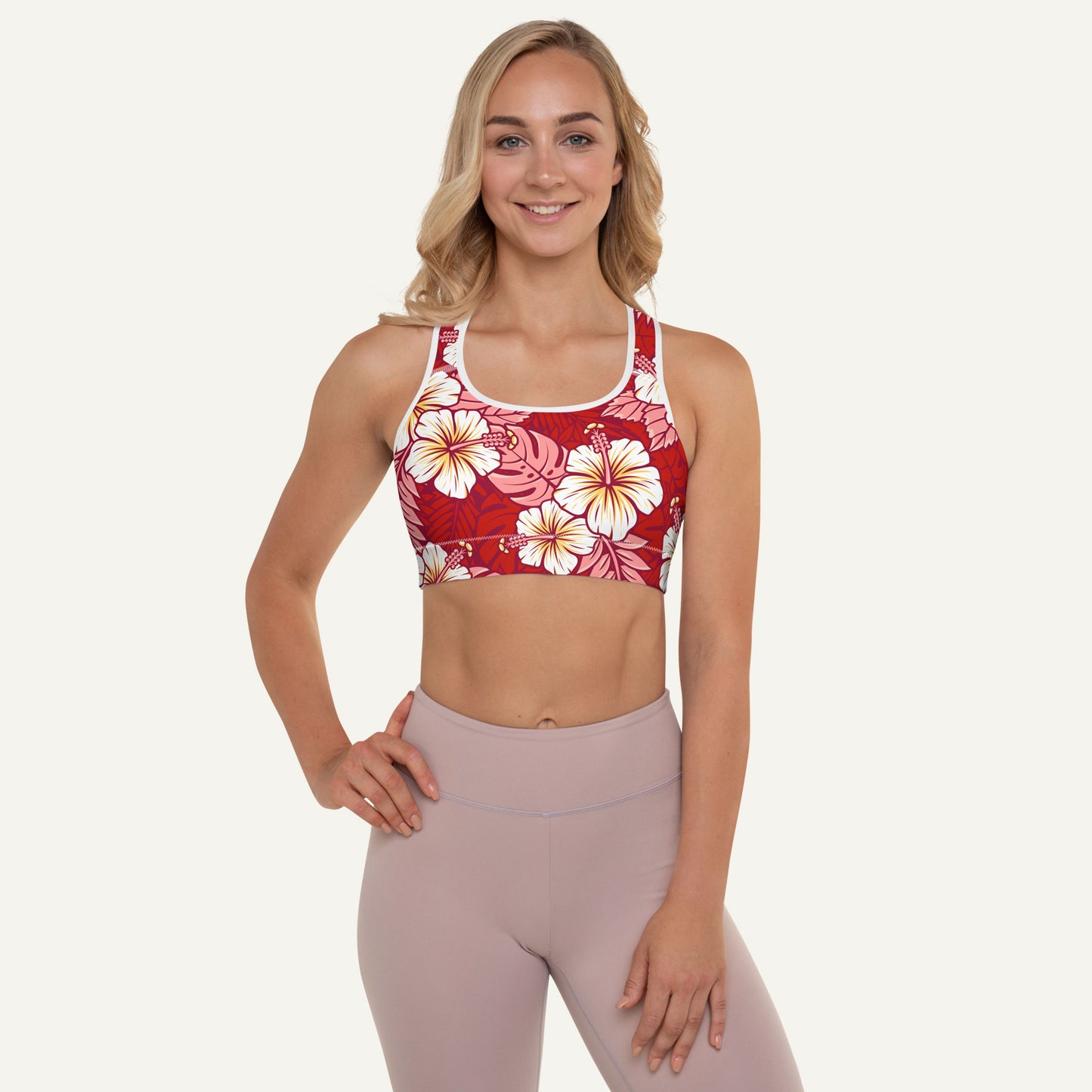 Hawaiian Aloha Red Padded Sports Bra