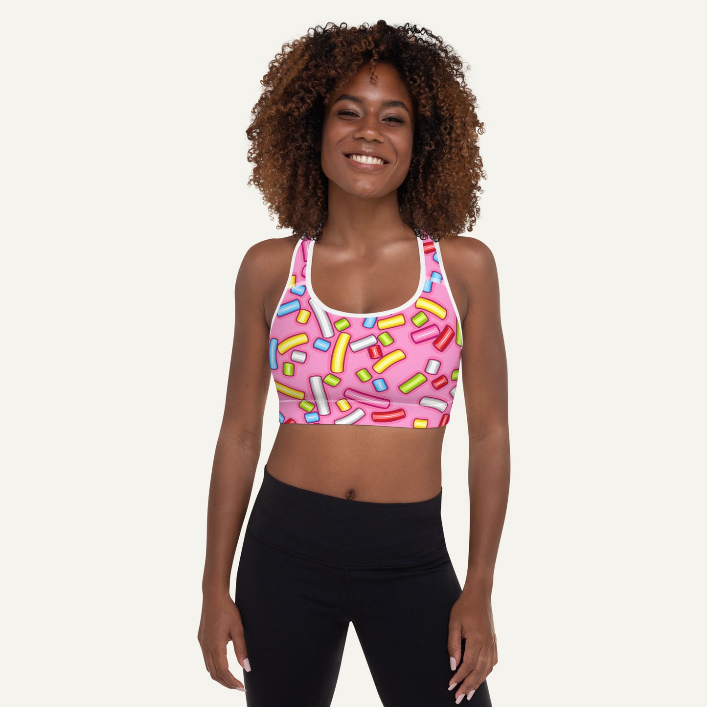 Pink Donut Sprinkles Padded Sports Bra