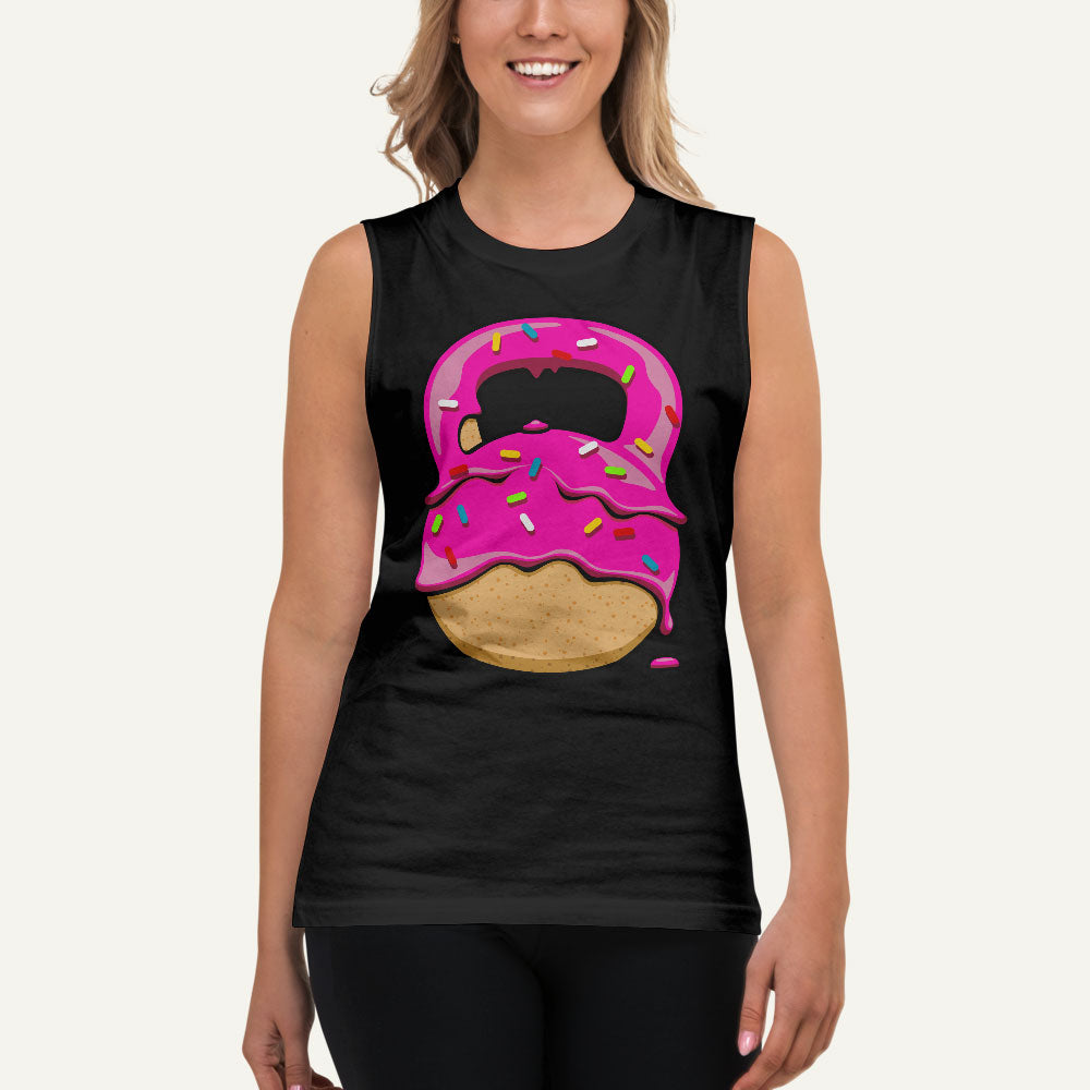 Pink-Glazed Donut With Sprinkles Kettlebell Design Men’s Muscle Tank