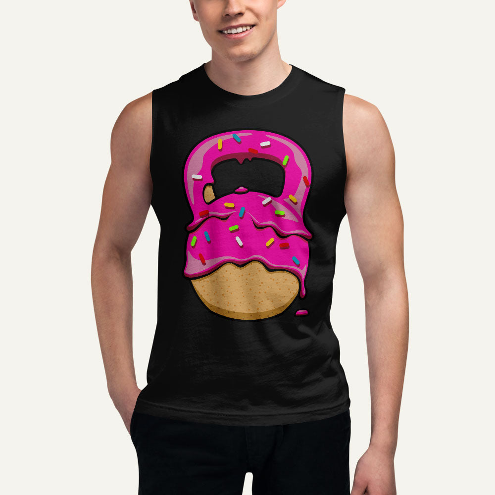 Pink-Glazed Donut With Sprinkles Kettlebell Design Men’s Muscle Tank