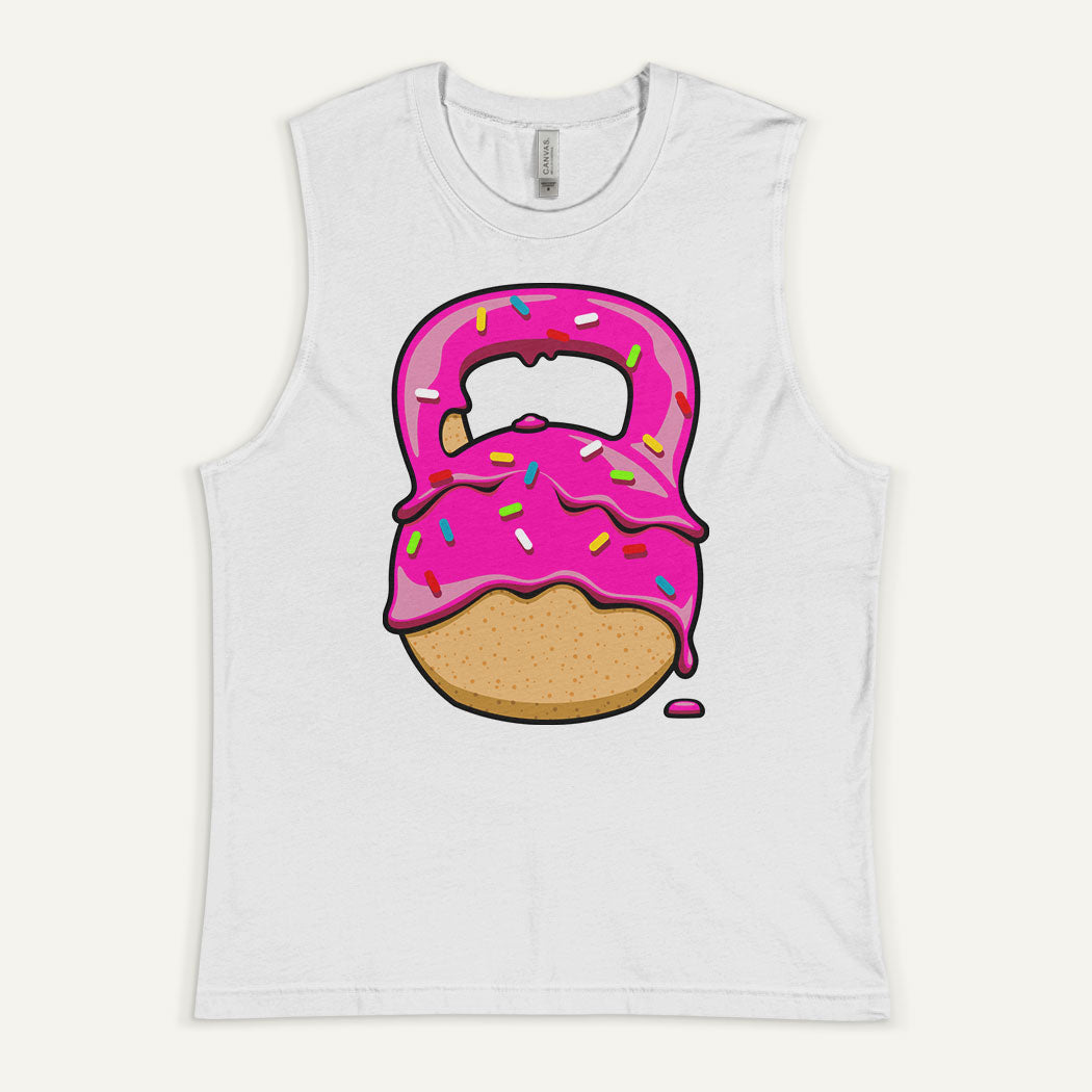 Pink-Glazed Donut With Sprinkles Kettlebell Design Men’s Muscle Tank