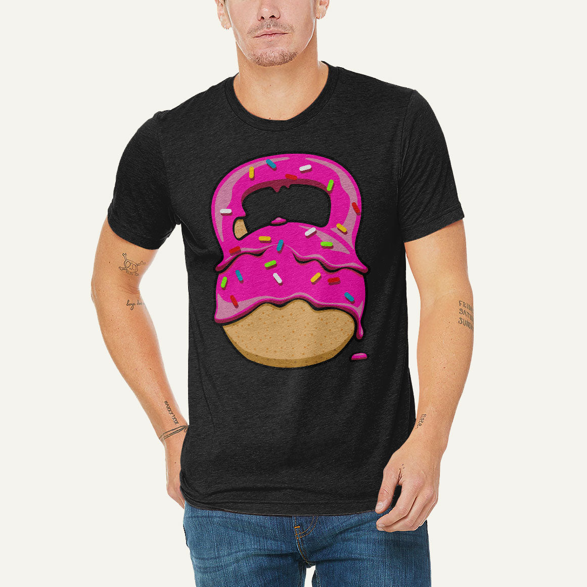 Pink-Glazed Donut With Sprinkles Kettlebell Design Men’s Triblend T-Shirt