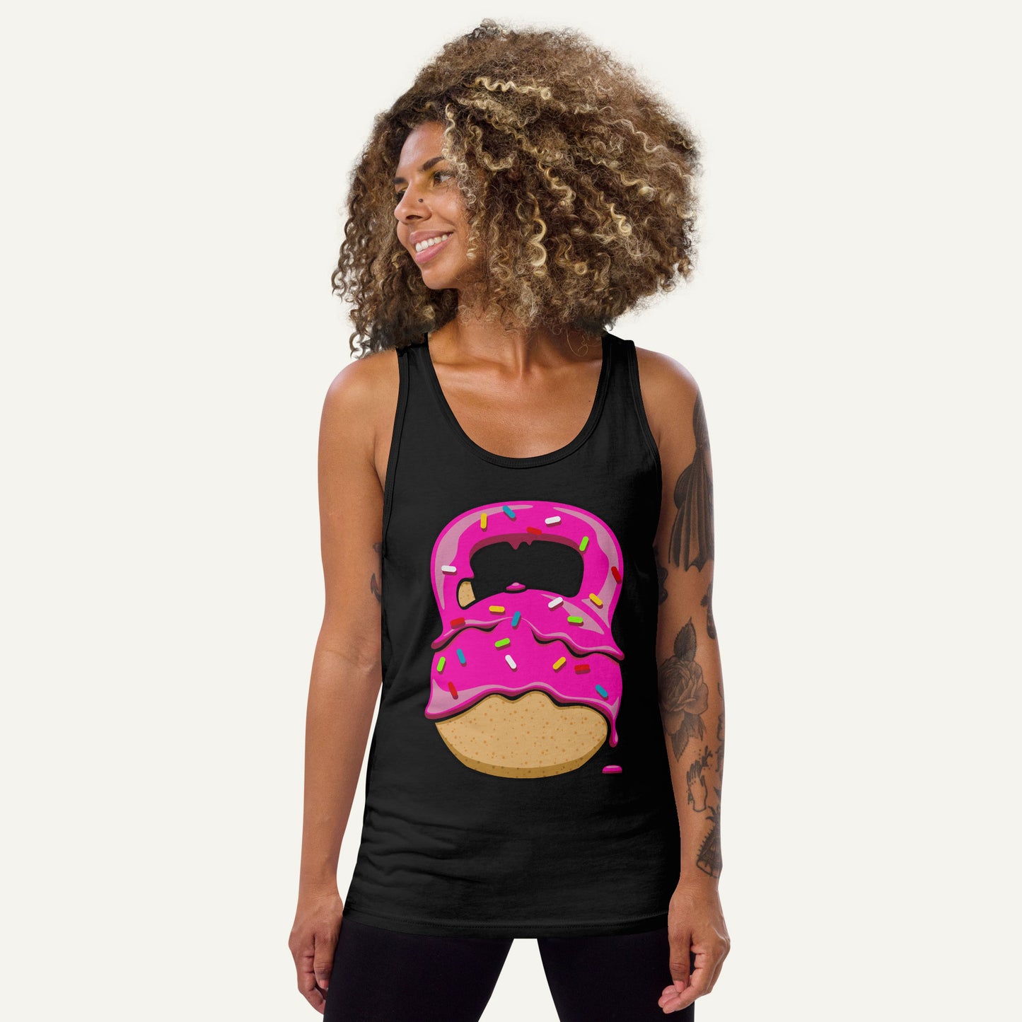 Pink-Glazed Donut With Sprinkles Kettlebell Design Tank Top