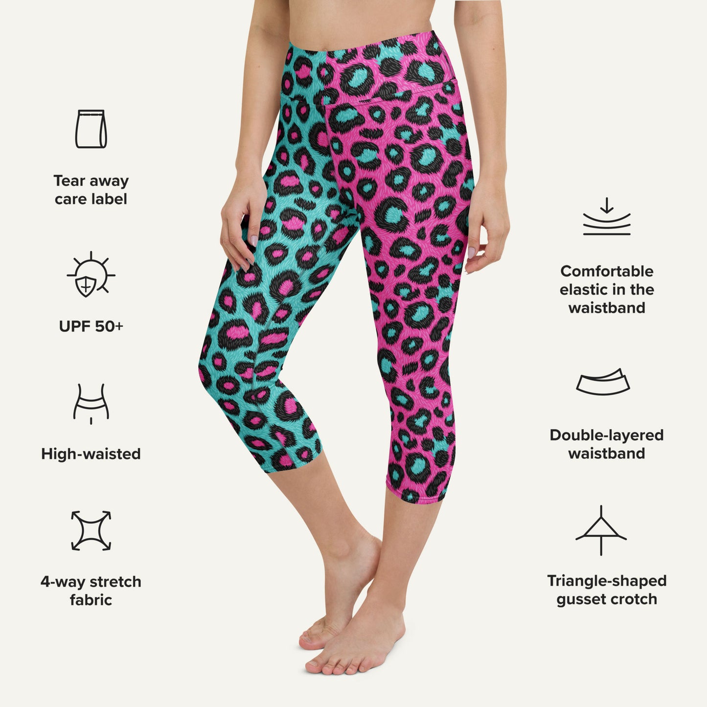 80s Retro Leopard Print High-Waisted Capri Leggings