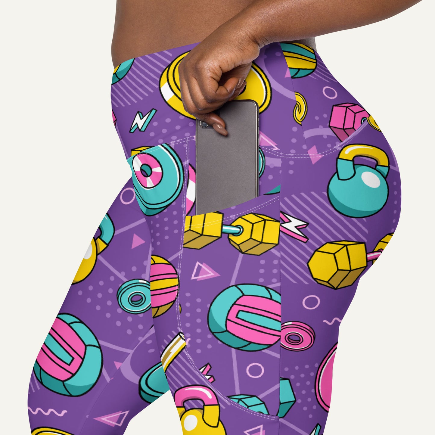 90s Weights Purple High-Waisted Crossover Leggings With Pockets