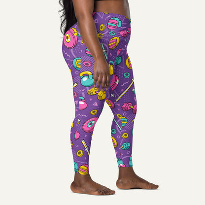 90s Weights Purple High-Waisted Crossover Leggings With Pockets