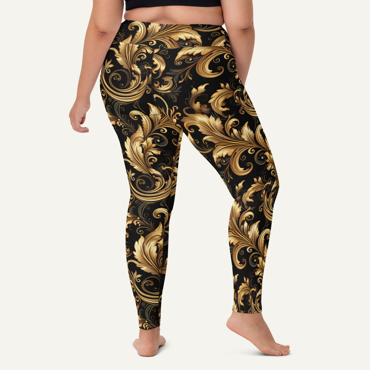 Baroque Flourish Black High-Waisted Leggings