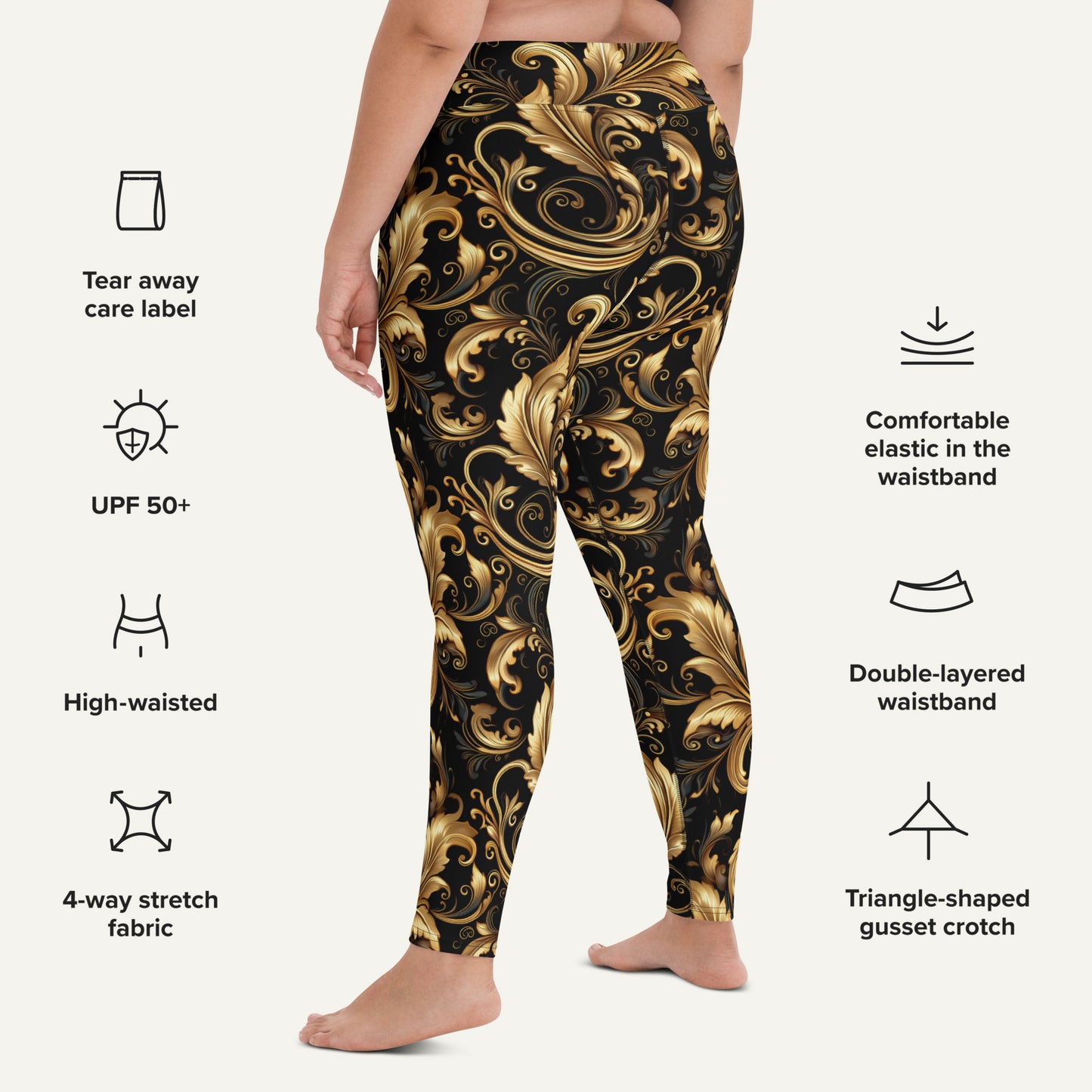 Baroque Flourish Black High-Waisted Leggings