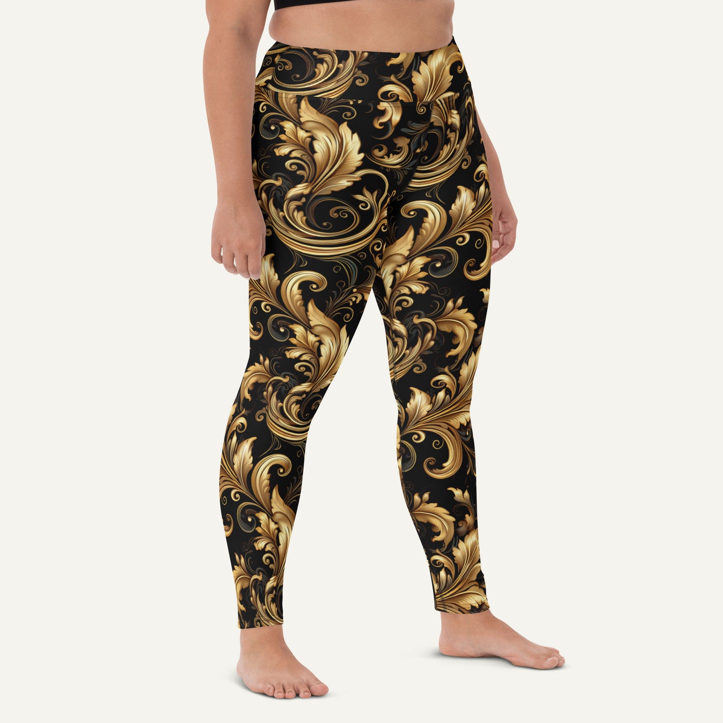 Baroque Flourish Black High-Waisted Leggings