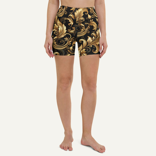 Baroque Flourish Black High-Waisted Shorts