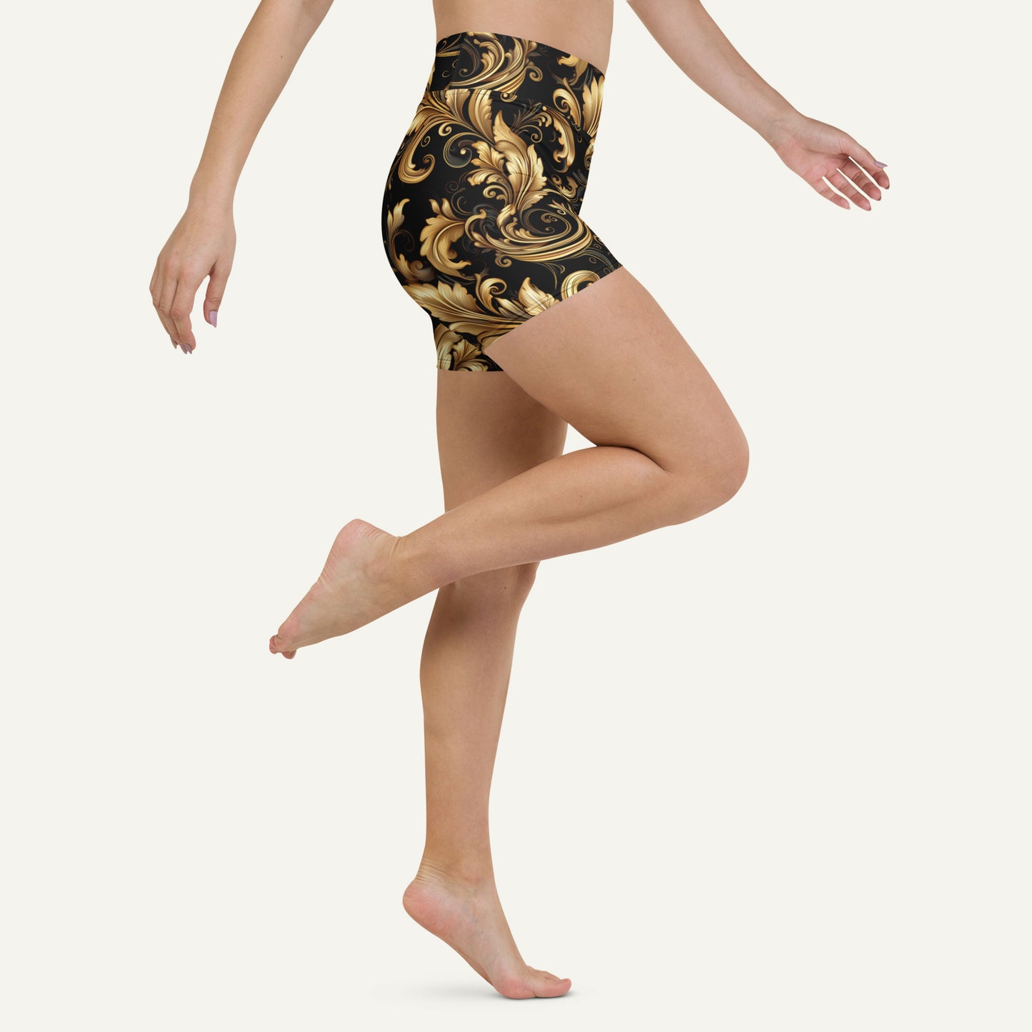 Baroque Flourish Black High-Waisted Shorts