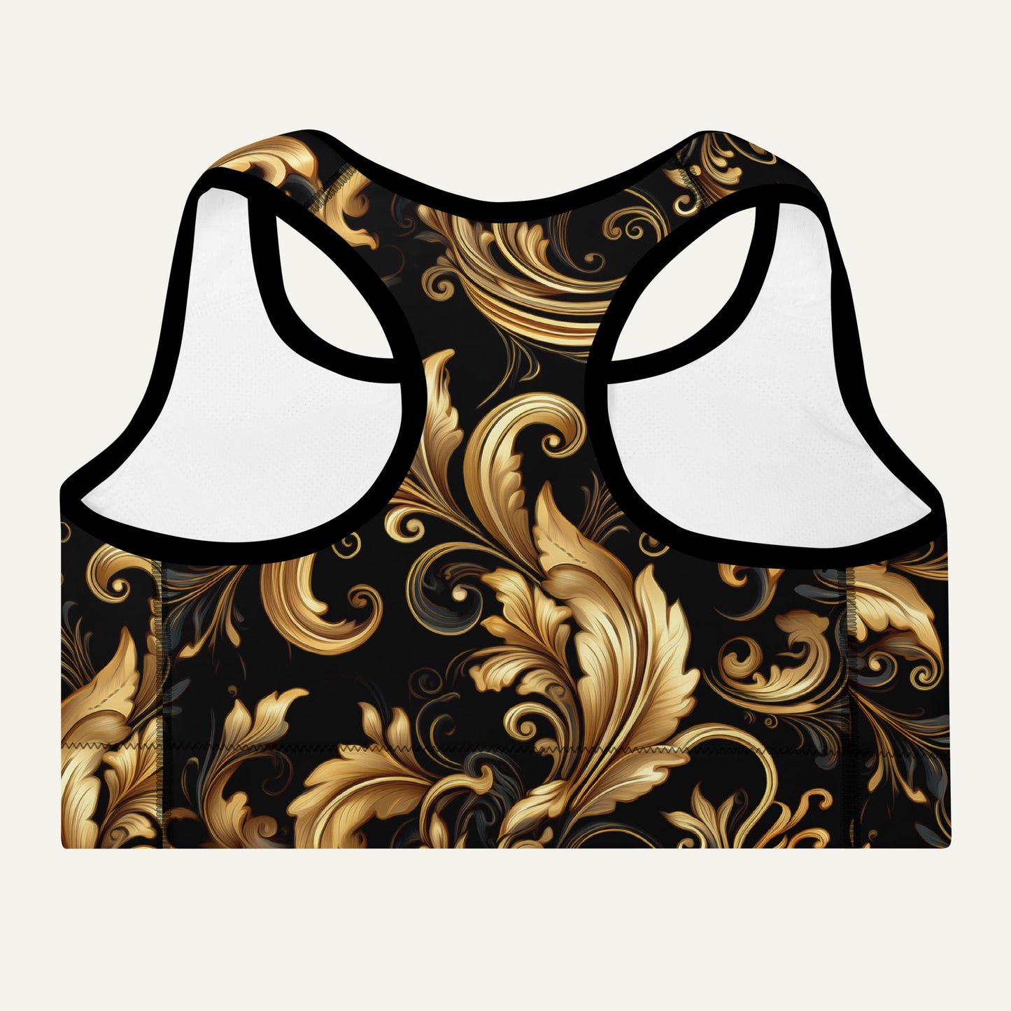 Baroque Flourish Black Padded Sports Bra