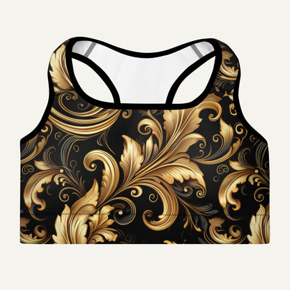 Baroque Flourish Black Padded Sports Bra