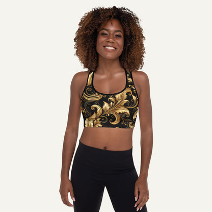 Baroque Flourish Black Padded Sports Bra