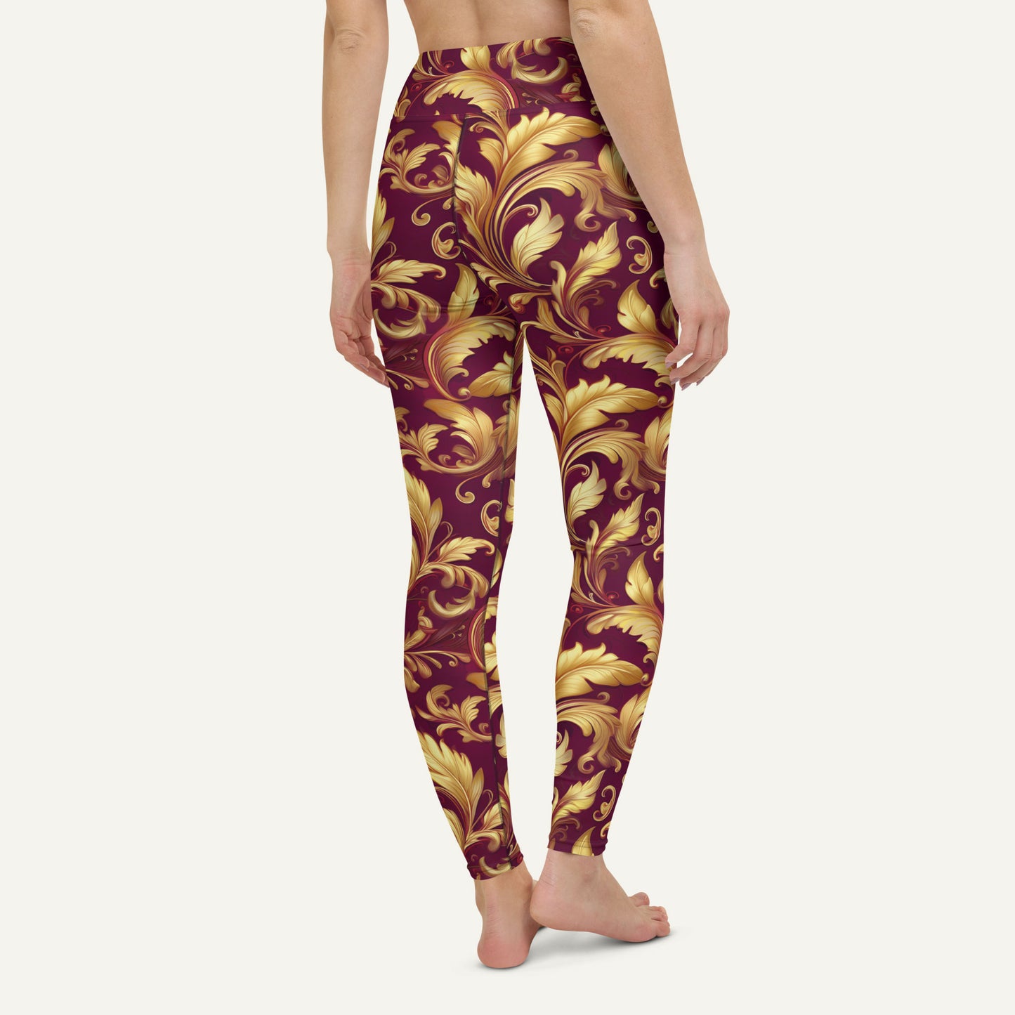 Baroque Flourish Burgundy High-Waisted Leggings